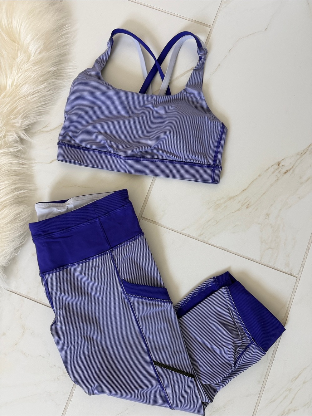Lululemon Purple & Stripes Active Set - Sports Bra & Leggings